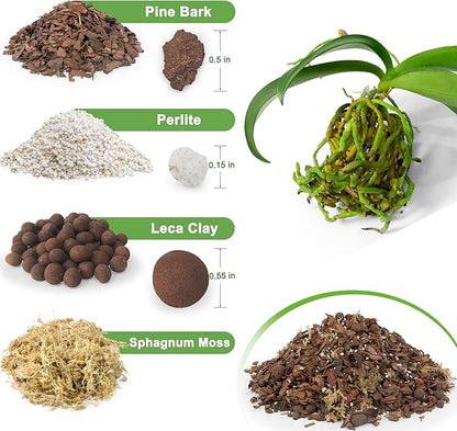 Orchid Bark Potting Mix 18QT - Orchid Soil Mix with Pine Bark, Perlite, Sphagnum Moss & Leca Clay, Fast-Draining Mix for Repotting Phalaenopsis & All Epiphytic Orchids, Indoor Orchid Mulch