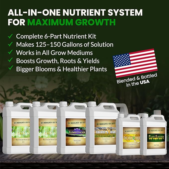 Humboldts Secret Starter Kit Pack XL | Indoor and Outdoor Plant Fertilizer and Hydroponic Nutrients | Base A & B, CalMag and Iron, Golden Tree, Flower Stacker, Plant Enzymes | Complete Garden System