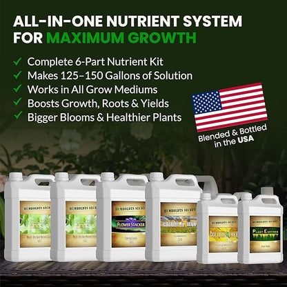 Humboldts Secret Starter Kit Pack XL | Indoor and Outdoor Plant Fertilizer and Hydroponic Nutrients | Base A & B, CalMag and Iron, Golden Tree, Flower Stacker, Plant Enzymes | Complete Garden System