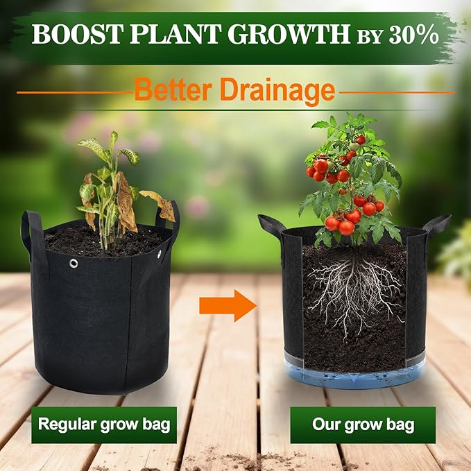 5 Pack 5 Gallon Self-Watering Grow Bags, Thick Nonwoven Fabric Pots with Support Rings and Reinforced Handles, Self-Watering Planters with Bottom Reservoir for Tomatoes Peppers Potatoes and Vegetables