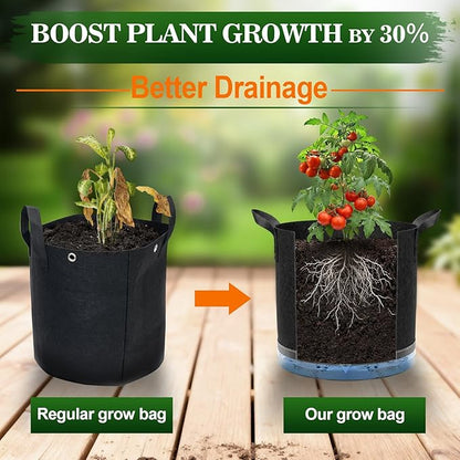 3 Pack 5 Gallon Self-Watering Grow Bags, Thick Nonwoven Fabric Pots with Support Rings and Reinforced Handles, Self-Watering Planters with Bottom Reservoir for Tomatoes Peppers Potatoes and Vegetables