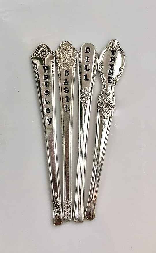 Personalized Herb Markers, Set of 4, You Choose Herbs Silver Plate Spoon Handle Plant Labels,