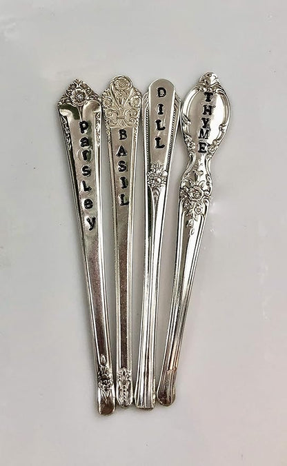 Personalized Herb Markers, Set of 4, You Choose Herbs Silver Plate Spoon Handle Plant Labels,