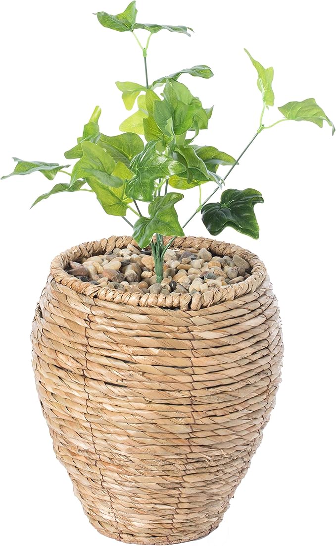 Vintiquewise Woven Round Flower Pot Planter Basket with Leak-Proof Plastic Lining- Small