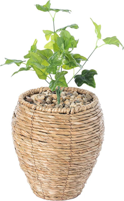 Vintiquewise Woven Round Flower Pot Planter Basket with Leak-Proof Plastic Lining- Small