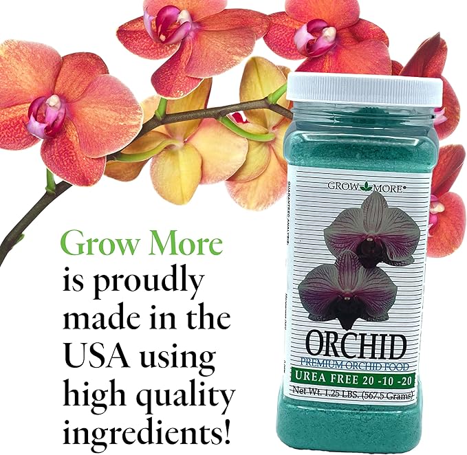 Grow More Premium Urea Free 20-10-20 Orchid Food Fertilizer - 1.25lbs of Water Soluble Orchid Fertilizer for Longer, Healthier, and More Beautiful Blooms Year Round