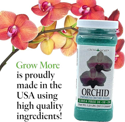 Grow More Premium Urea Free 20-10-20 Orchid Food Fertilizer - 1.25lbs of Water Soluble Orchid Fertilizer for Longer, Healthier, and More Beautiful Blooms Year Round