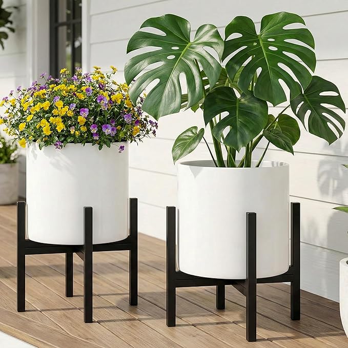 FaithLand Mid Century Plant Stand Indoor Outdoor (EXCLUDING 12" Plant Pot) , Hold Up to 12 Inch Planter, Metal Planter Stand, Potted Plant Holder, Black - Fits Snake Plant - Upgraded Design.
