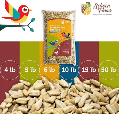 Schoen Farms Sunflower Kernels & Chips – 6 lb Bag – Hulled Sunflower Hearts Bird Seed – Clean, Wild Bird Food for Finches, Jays & Chickadees