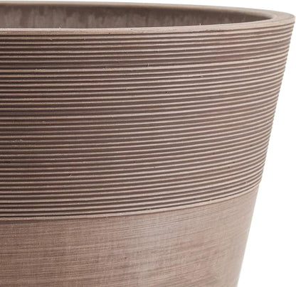 PSW Pot Collection FM30TP 12-inch Plastic/Stone/Wood Composite Large Ribbed Planter – No Drainage Hole (Drillable), Indoor/Outer Garden Pot for Foliage, Trees, Flowers, Ferns, Taupe