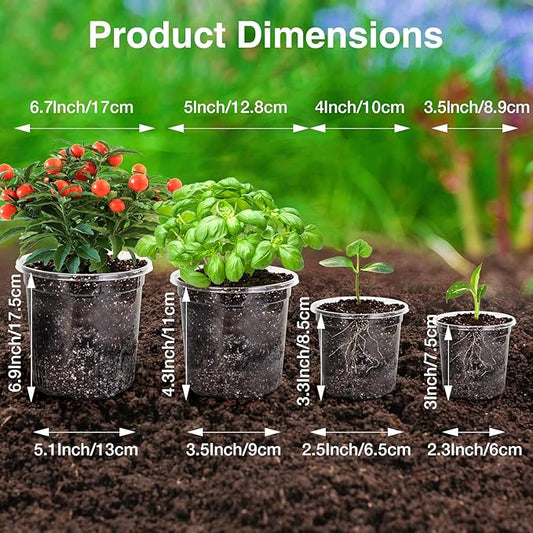 Bonviee 36 Packs 7/5/4/3.5 Inch Clear Nursery Pots for Plants, Reinforced Clear Nursery Pots with Drainage Hole,Transparent Plastic Plant Pot Seedling Planter Seed Starter Flower