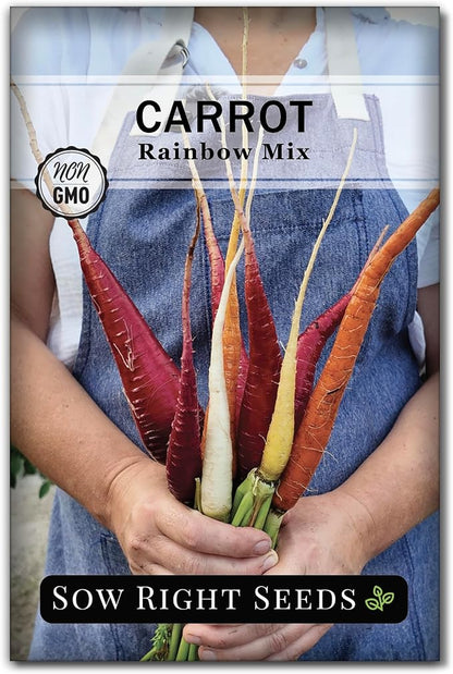 Sow Right Seeds - Carrot Seed Collection for Planting - Rainbow, Nantes, Imperator, Parisian and Kuroda Varieties - Non-GMO Heirloom Packet - Plant and Grow Your Outdoor Home Vegetable Garden
