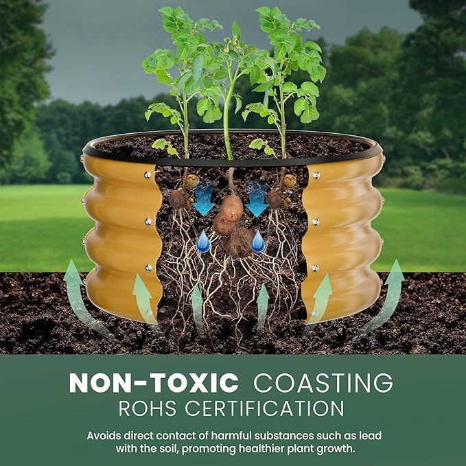 Round Galvanized Raised Garden Bed Kit, 3 Pcs 2 x 2 x 1ft Autumn Gold Galvanized Garden Boxes, Outdoor for Vegetables