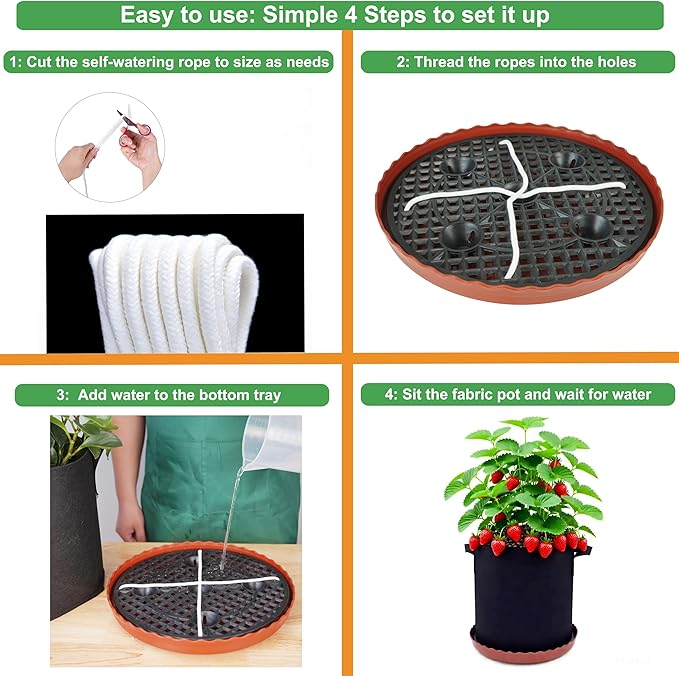 Fabric Grow Bag with Self-watering Base, 4 Pack 5 Gallon Nonwoven Garden Pot with Handle, Automatic Watering Planter, Cloth Plant Container with Self Watering System Tray Saucer Vegetable Fruit Flower