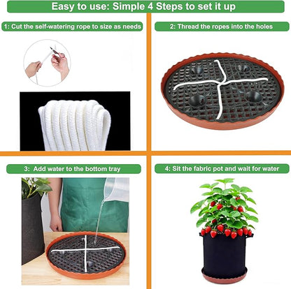 Fabric Grow Bag with Self-watering Base, 4 Pack 5 Gallon Nonwoven Garden Pot with Handle, Automatic Watering Planter, Cloth Plant Container with Self Watering System Tray Saucer Vegetable Fruit Flower