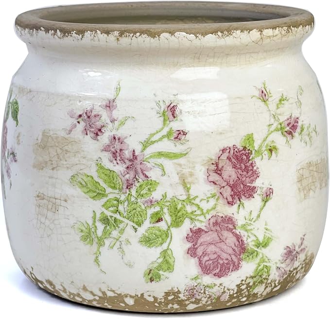 Flower Pot,Vintage Ceramic Pot for Planter with Drainage Holes, 6.29 inch Ice Crack Glazed Indoor Planters Pot for Indoor,Tuscan Home Decor,Gardening Gifts (Garden)
