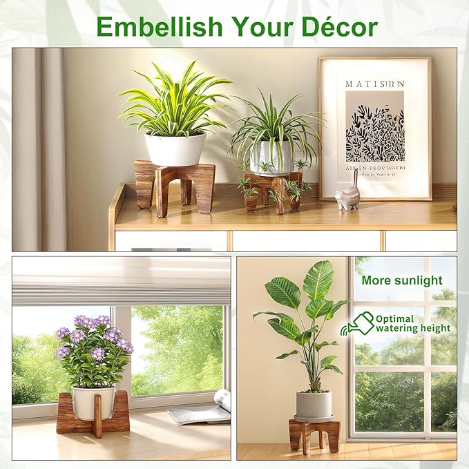 Plant Stand Indoor Outdoor, Plant Holder Sturdy Single Flower Pot Stand Planter Stand Stool Display Decorative for Desktop Counter Room (Brown 10")