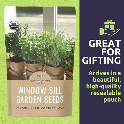 Organic Window Sill Seeds Variety Pack - 10 Individual Packs - 2026 Season - Basil, Cilantro, Pink Beauty Radish and More! for Indoor & Outdoor Planting (Non-GMO, Certified Organic)