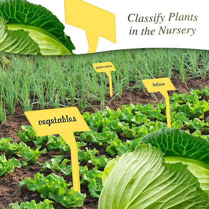202 Pcs Large Plant Labels Kit, Include 100 Outdoor Plastic Plant T Type Tags Waterproof Reusable Plant Markers Stakes, 100 PET Films and 2 Marker Pens for Garden Herbs Flowers Pot (Yellow, 11.8 Inch)