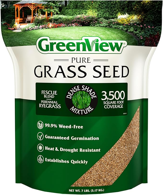 GreenView Pure Grass Seed Dense Shade Mixture, 7 lb. Bag – Covers up to 3,500 sq. ft.