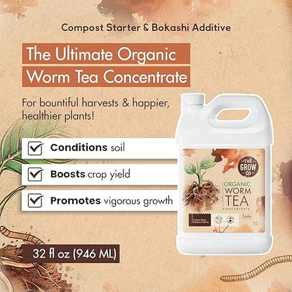 Worm Castings for Plants, Earthworm Casting Organic Fertilizer, Bokashi Booster, Worm Tea Made from Compost Worms, Liquified & Concentrated Vermicompost for Soil Fertility & Bountiful Harvest, 1 gal.