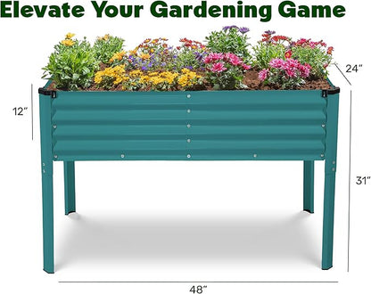 Galvanized Raised Garden Beds Outdoor with Legs // 48×24×31in Elevated Planter Box for Vegetables, Flowers (Turquoise) // Large Metal Garden Bed for Backyard Patio Gardening