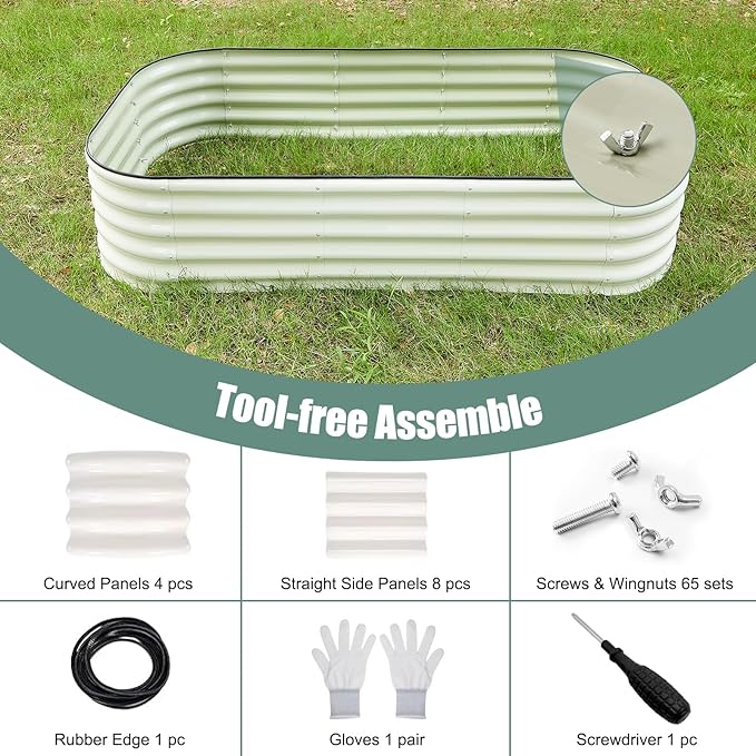 2Pcs 17" Tall Raised Galvanized Steel Garden Bed 8×2 ft Modular Planter for Gardening, Vegetables, Flowers Tall Oval Galvanized Metal 9-in-1 Raised Garden Beds Outdoor (Ivory White)