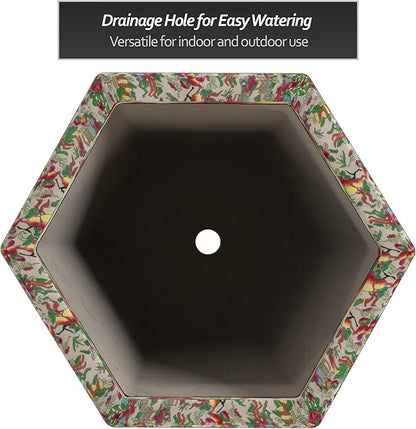 Red Lantern 10" Porcelain Flower Pot, Rose Medallion