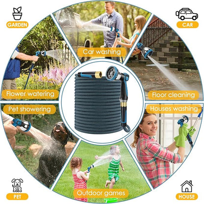 Non-Expandable Garden Hose 75 FT, Lightweight Hose with 10 Function Spray Nozzle, Kink-Free Flexible Water Hose, Durable, Leak-Proof, 360° Swivel Connectors, Portable Storage Strap