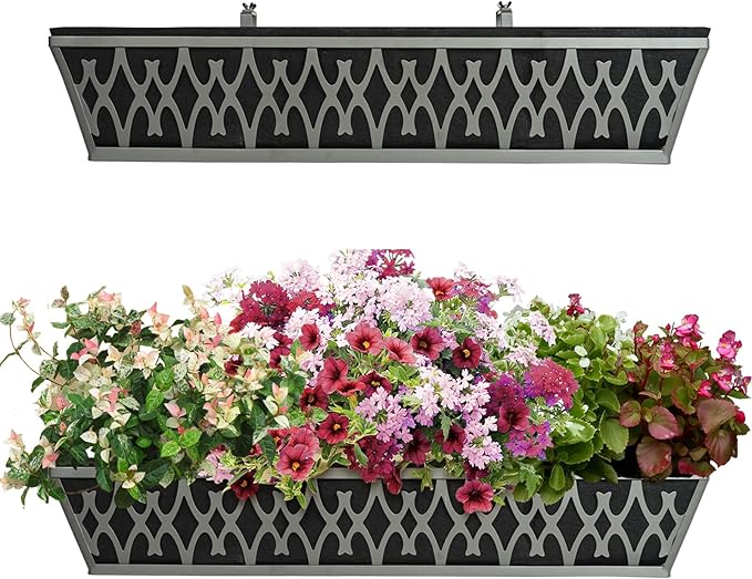 2 Pack 30 Inch Window Boxes Planters Railing Planter Box with Adjustable Brackets & Non-Woven Fabric Plant Grow Bags Deck Railing Planter Boxes Balcony Hanging Flower Box for Outdoor Plants