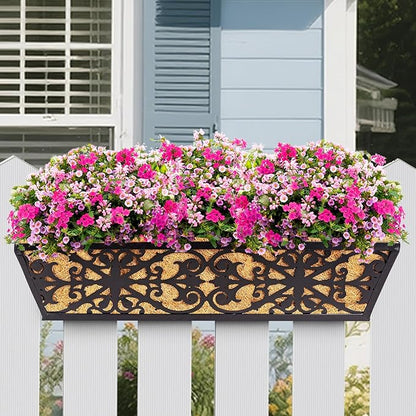 2 Pack 24 Inch Window Boxes Planters Railing Planter Box with Adjustable Brackets & Coco Liners Fabric Plant Grow Bags Deck Railing Planter Boxes Balcony Hanging Flower Box for Outdoor Plants