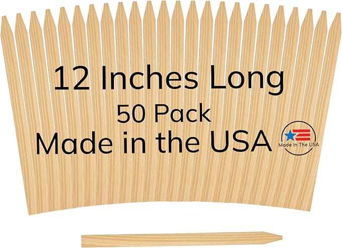 50 Pack 12" Wood Stakes for Garden Marking Survey Grading Paint Stirring Stick Model Building Landscaping Plant Support and Crafts 12 Inch Made in The USA by LABELSPLASH