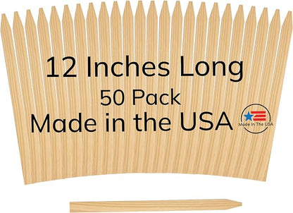 50 Pack 12" Wood Stakes for Garden Marking Survey Grading Paint Stirring Stick Model Building Landscaping Plant Support and Crafts 12 Inch Made in The USA by LABELSPLASH