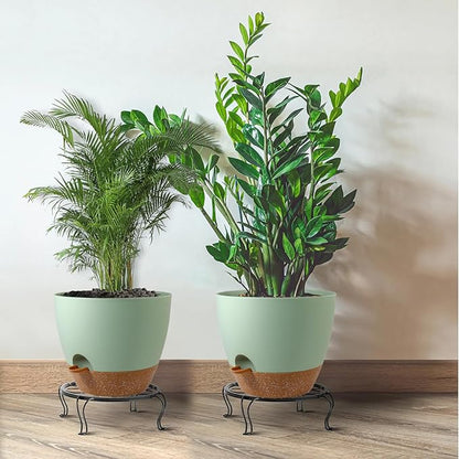 12inch 2Pack Large Self Watering Planters, Plastic Plant Pots with 60oZ Removable Deep Reservoir and Multi Mesh Drainage Holes for Indoor Outdoor Garden Plants and Flowers, Green with Brown