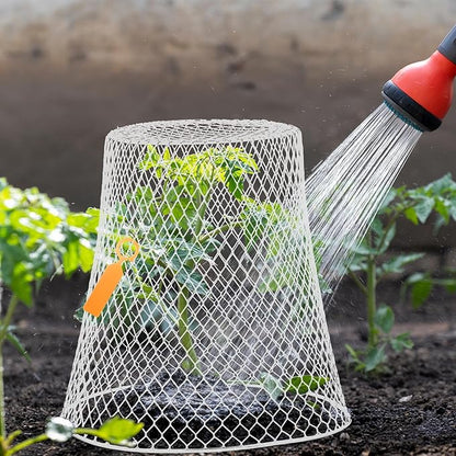 Geosar 30 Pcs 9 inch Chicken Wire Cloche Plant Protector Cover Metal Garden Cloche Dome for Plants Chicken Wire Protection Basket with Garden Stakes for Avoiding Rabbit Bird Small Animals Eat (White)