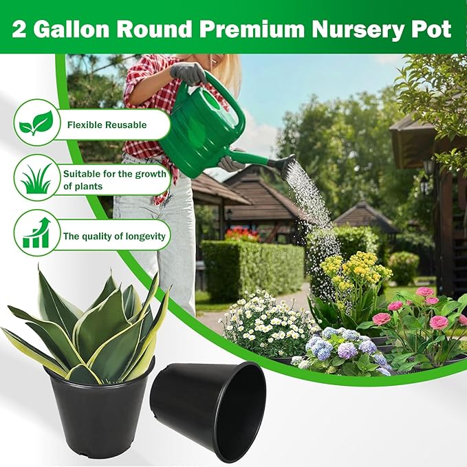 2 Gallon Nursery Pots for Plants, Sturdy Plastic Planter Pots with Drainage Holes, Pots for Seedlings, Succulents