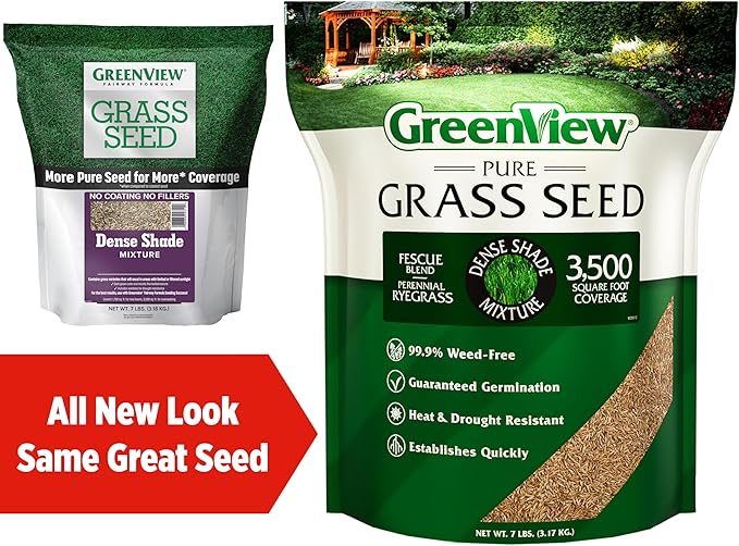 GreenView Pure Grass Seed Dense Shade Mixture, 7 lb. Bag – Covers up to 3,500 sq. ft.