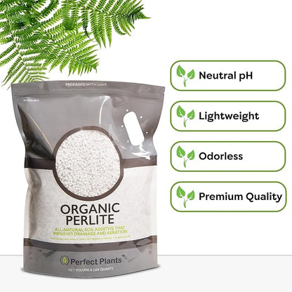 Organic Perlite by Perfect Plants — Add to Soil for Indoor & Outdoor Container Plants for Drainage Management and Enhanced Growth (4qts.)