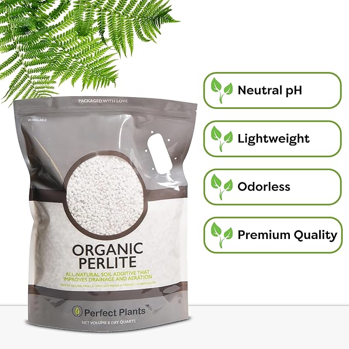 Organic Perlite by Perfect Plants — Add to Soil for Indoor & Outdoor Container Plants for Drainage Management and Enhanced Growth (8qts.)