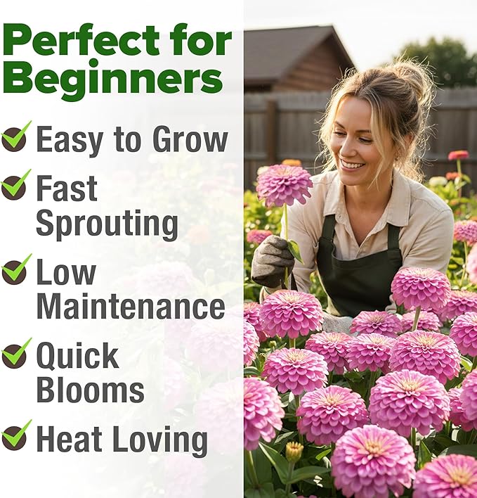 HOME GROWN Pink Zinnia Seeds – 4500 Luminosa Zinnias, Easy to Grow Annual Flower Seeds for Planting Outdoors for 2026, Fast Blooming, Heat Tolerant Herb Seed Garden Companion (Zinnia elegans)