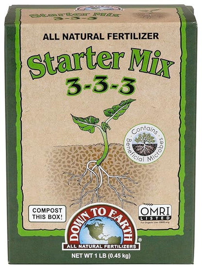 Down To Earth All Natural Fertilizers Organic Starter Mix - Plant Food for Starts, Transplants, New Gardens, Containers 3-3-3, 1 lb