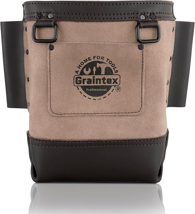 Graintex Nut & Bolt Bag, Beige Color Premium Quality Suede Leather Tool Bag, Tool Belt for Ironworker Tools, Bull Pin Loops, Ideal for Heavy-Duty Use, Bolt Bags for Construction Professionals - SB2204