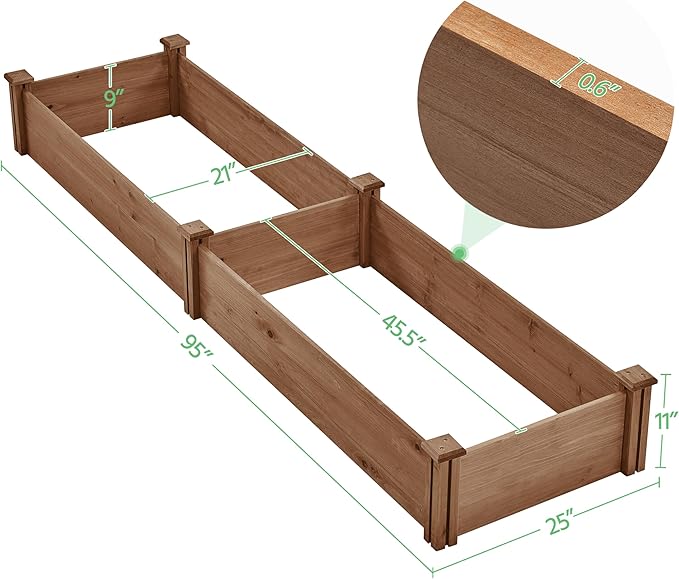 Topeakmart 95 x 25 x 11inches Wooden Elevated Raised Garden Bed 8x2ft Raised Kit Divisible - Garden Planter Boxes for Vegetables Outdoor Outside, Brown