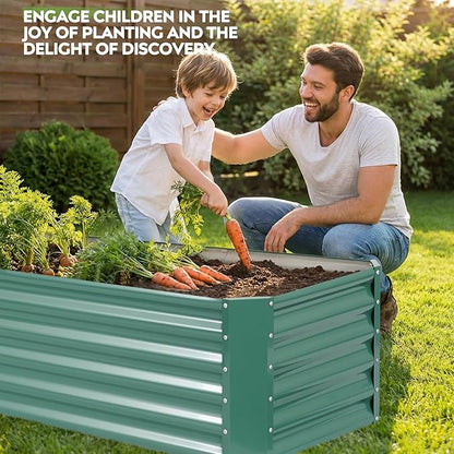 ZORMY 6×2×1.4ft Galvanized Raised Garden Bed Kit, Metal Planter Boxes Outdoor, High Raised Beds for Vegetables, Fruits, and Flowers - LotusGreen