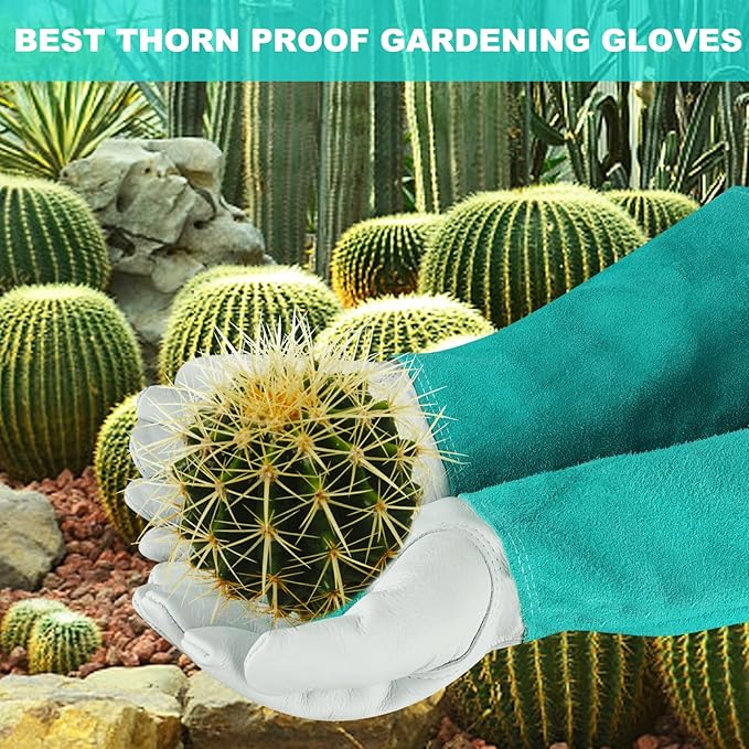 Long Gardening-Gloves Women/Men - Thorn proof Rose Pruning Heavy Duty Gauntlet, Best Garden Gifts for Gardener (Small, Green)
