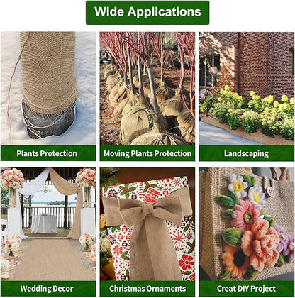 Agfabric 40" x 15 Feet Natural Burlap Fabric Roll,Gardening Burlap Roll,High Density Jute Material for Winter Plants Tree Cover Protection,Weed Barrier,Decorations,Crafts