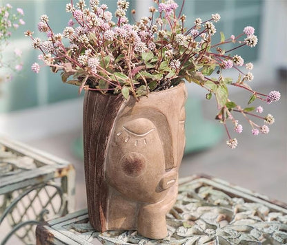 Head Planters for Indoor Plants, Face Flower Pot Head Planter Succulent Planters Unique Face Planter with Drainage Hole - Rustic Thinking Girl Closed Eyes