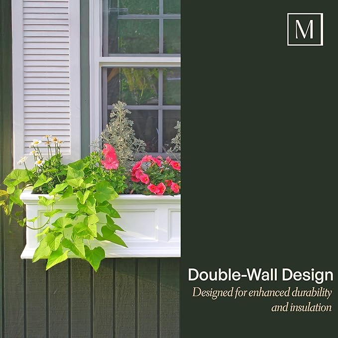 Mayne Fairfield 3-Foot Window Box – Self-Watering, Weather-Resistant Planter for Flowers – Durable Design for Outdoor Use, Perfect for Windows