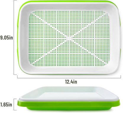 Pack 4 Seed Sprouter Tray with Drain Holes,Seed Germination Tray Kit BPA Free Nursery Trays,Soil-Free Big Capacity Healthy Wheatgrass Grower Sprouting Container Kit