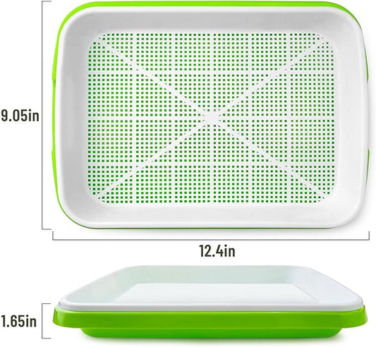 Pack 4 Seed Sprouter Tray with Drain Holes,Seed Germination Tray Kit BPA Free Nursery Trays,Soil-Free Big Capacity Healthy Wheatgrass Grower Sprouting Container Kit